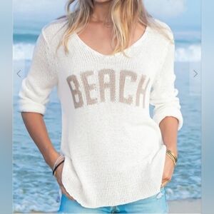 Wooden Ships Beach Sweater Lightweight Coastal cream Tan Loose Weave Small